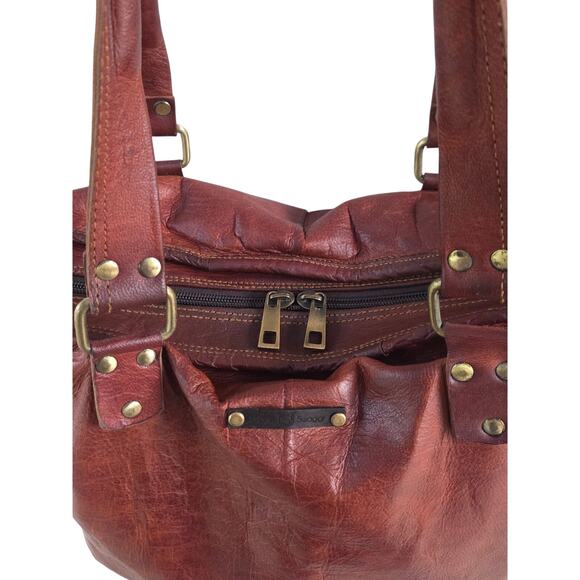 Western Boho Cognac Leather Tote Bag | Distressed Rustic Carryall - Picture 11 of 14